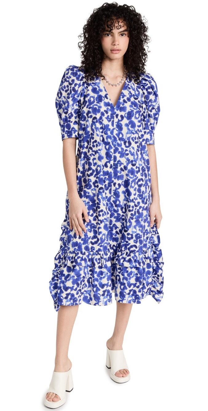 Baum Und Pferdgarten Women’s Ailani Midi Dress Blue Floral Size 40